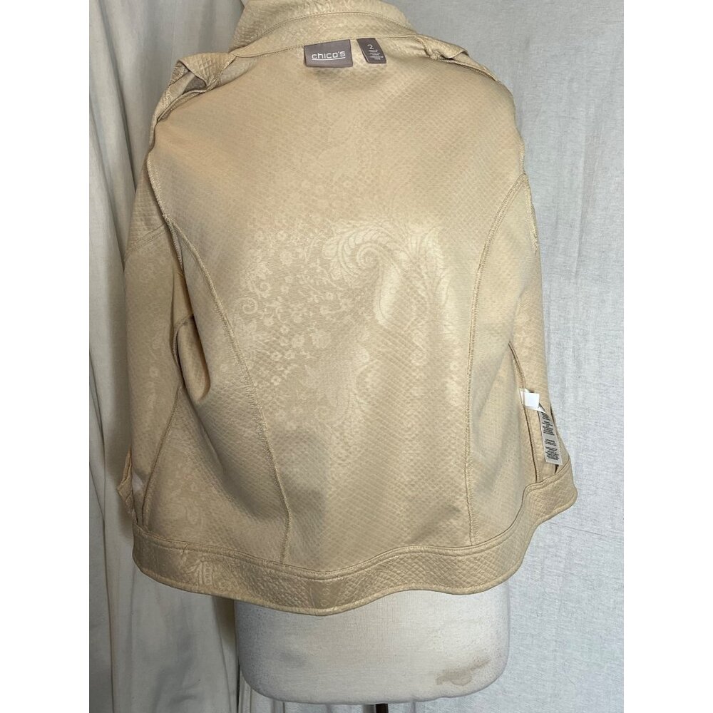 Chico's Size 2 US L-12 Beige Textured Jacquard Jacket Business Preppy Minimalist - Picture 15 of 16
